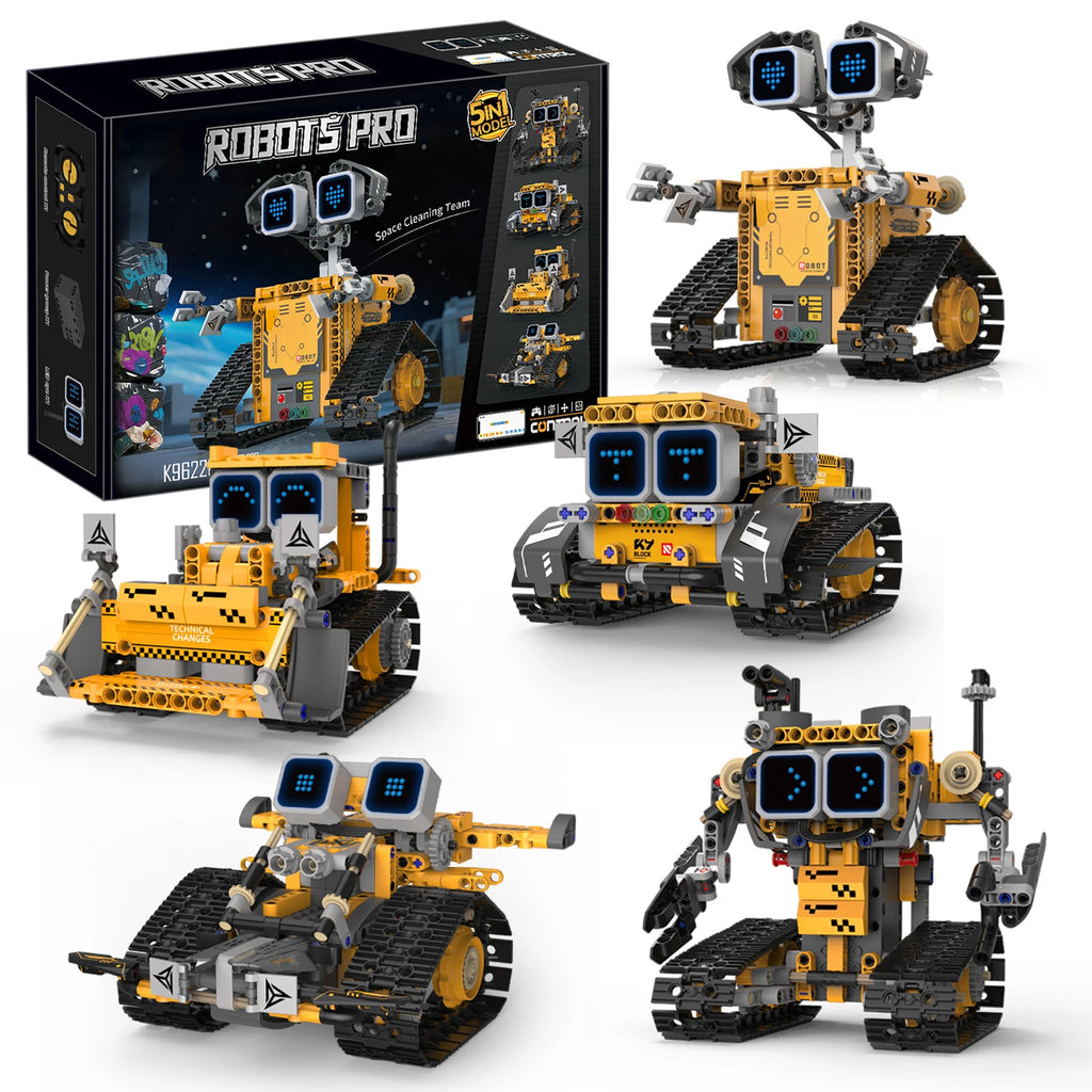 Montaje de modelo de robot transformable 5 en 1 con pantalla Digital, juguete de bloques de construcción de robot de control remoto, juguete para regalo para niños