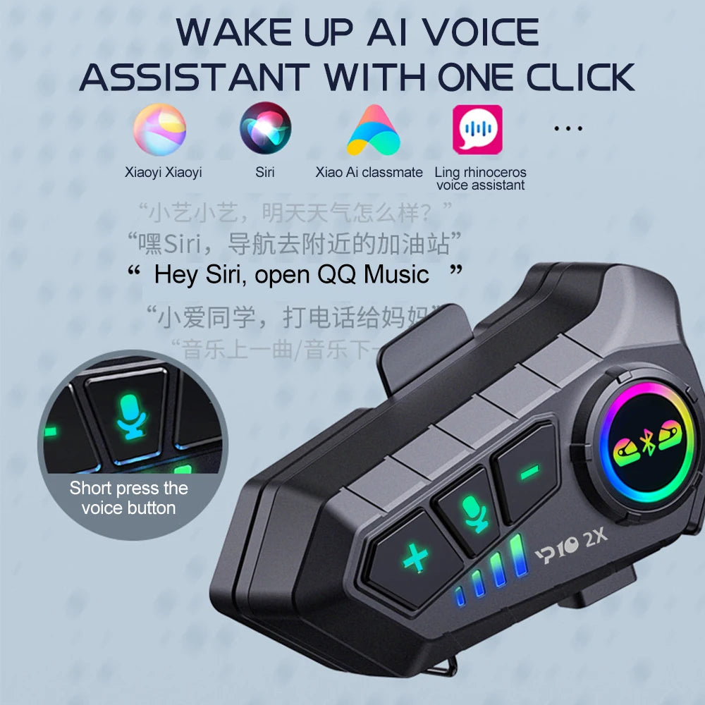 Kebidumei YP10 2X inalámbrico Bluetooth 5,3 motocicleta casco intercomunicador auriculares impermeable 300 m Intercomunicador altavoz auricular