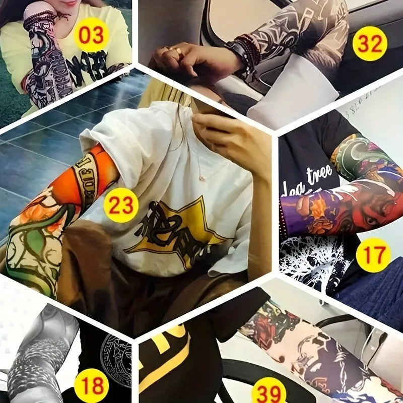 6 Mangas Protectoras para Tatuajes Unisex, Protección Solar UV, Mangas con Estampado de Tatuajes para Ciclismo al Aire Libre