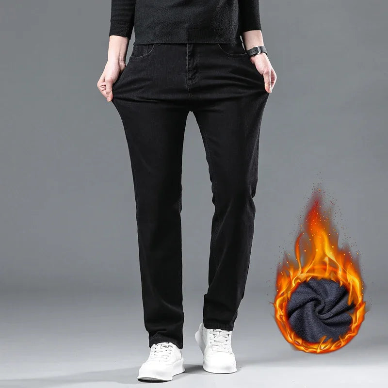 Pantalones Vaqueros Negros Elásticos de Terciopelo para Hombre, Talla Grande