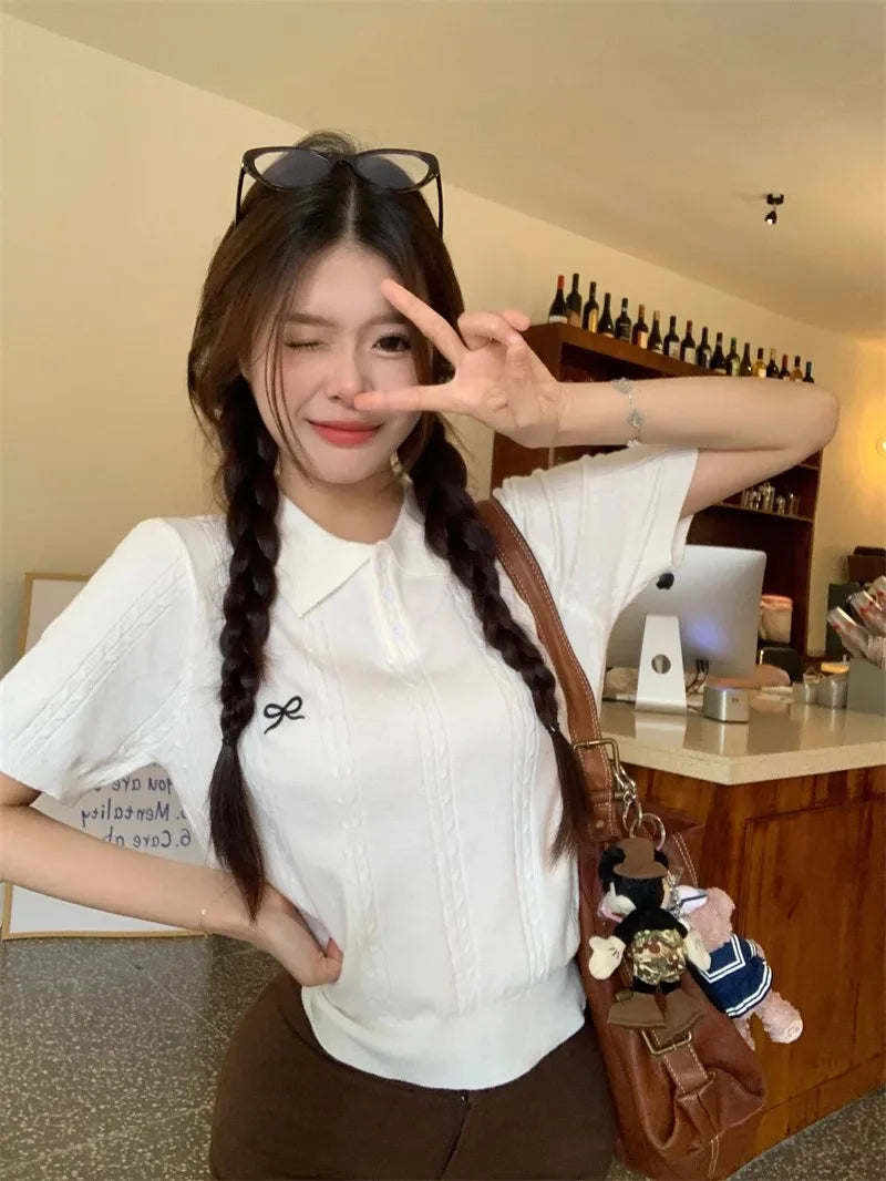 Camiseta Polo Coreana Delgada para Mujer
