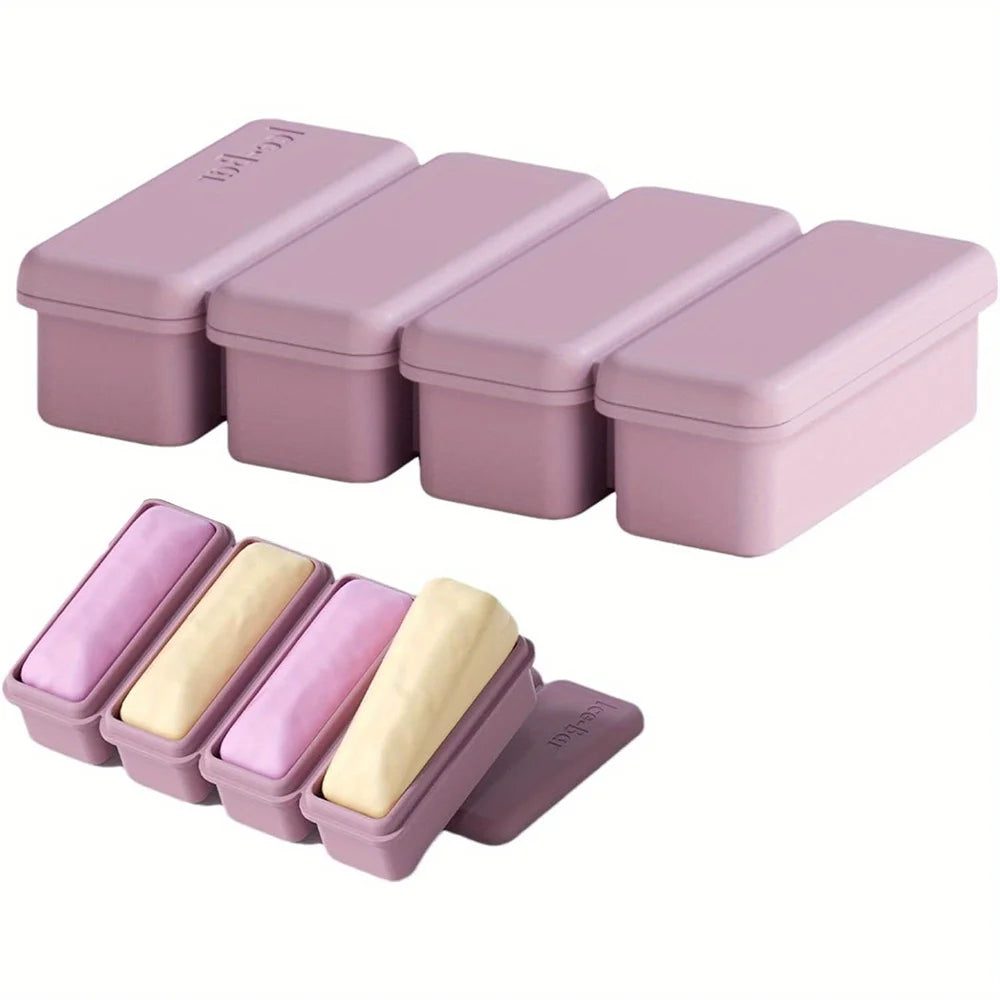 Bandejas de cubitos de hielo de silicona de 4 rejillas con tapa, molde para paletas casero, contenedor de congelación de alimentos para moldes de congelador para sopas y salsas