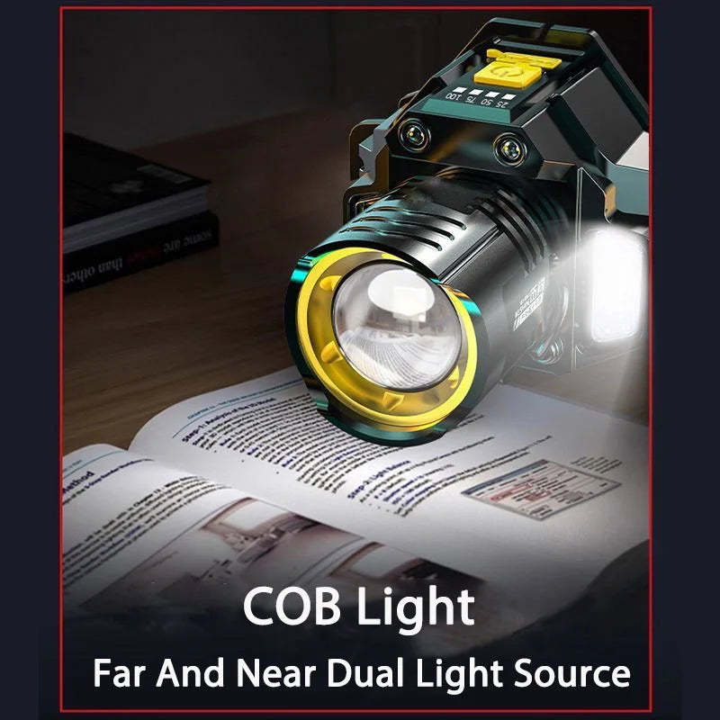 Linterna frontal LED COB con sensor de movimiento batería 18650