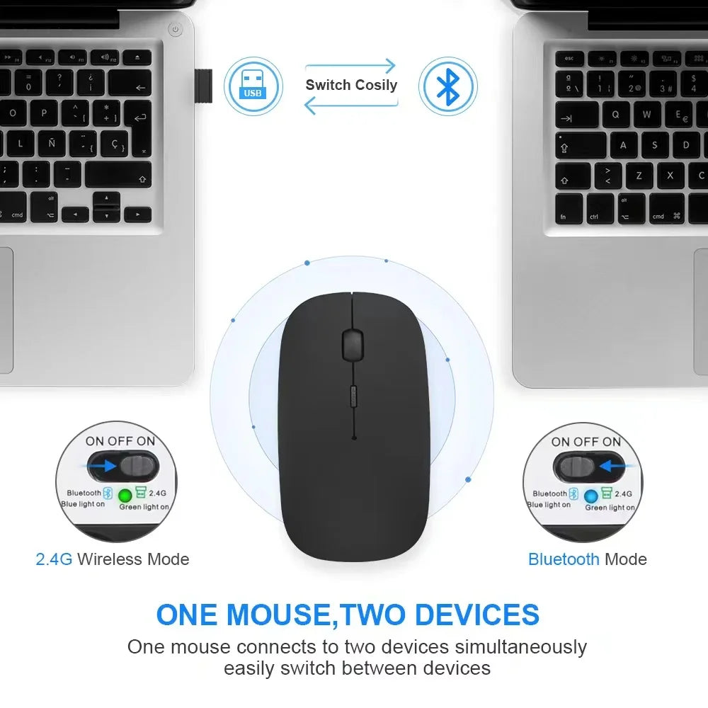 Ratón inalámbrico recargable compatible con Bluetooth 2,4 GHz modos duales ratón de ordenador con Nano receptor para PC portátil Macbook