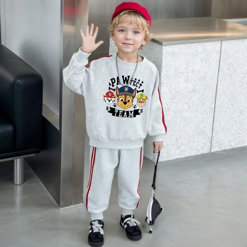 Conjunto de Pantalones Largos con Franjas Laterales para Niños, Primavera 2026, Sudadera Casual con Cuello Redondo y Pantalones, Dos Piezas, Patrulla Canina, Chándal para Niños y Niñas