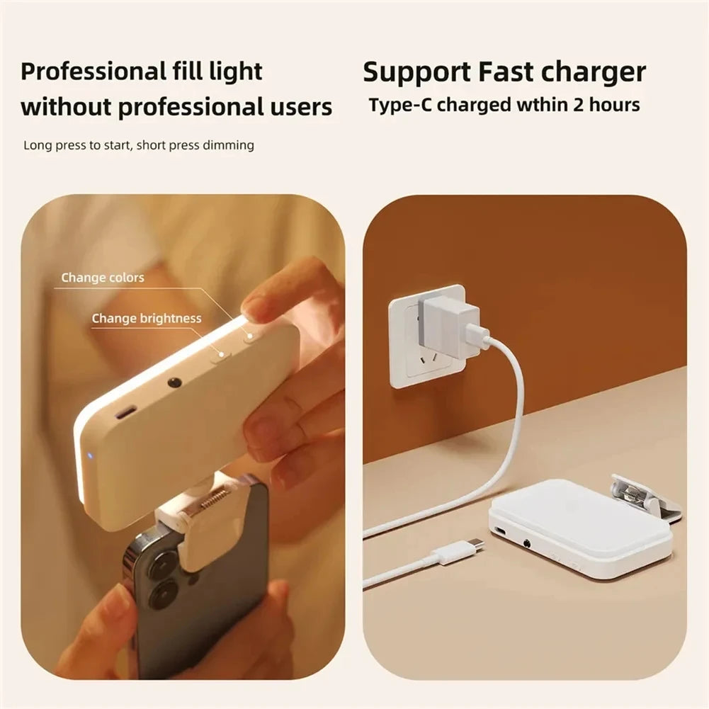 MEUYAG - Luz LED de Bolsillo para Selfies, para iPhone, iPad, Teléfono Móvil, Portátil, Clip con Flash, Anillo de Luz para Video y Fotografía