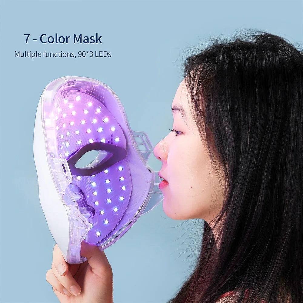 Máscara LED inalámbrica, máscara facial LED de 7 colores, máquina de máscara de belleza para rejuvenecimiento antienvejecimiento reafirmante de la piel con fotones