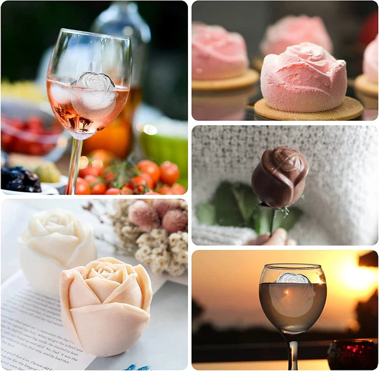 LMETJMA Bandeja para cubitos de hielo Bandejas para cubitos de hielo de rosas de fácil liberación con embudo Máquina para hacer bolas de hielo de rosas de silicona para cócteles Whisky JT51