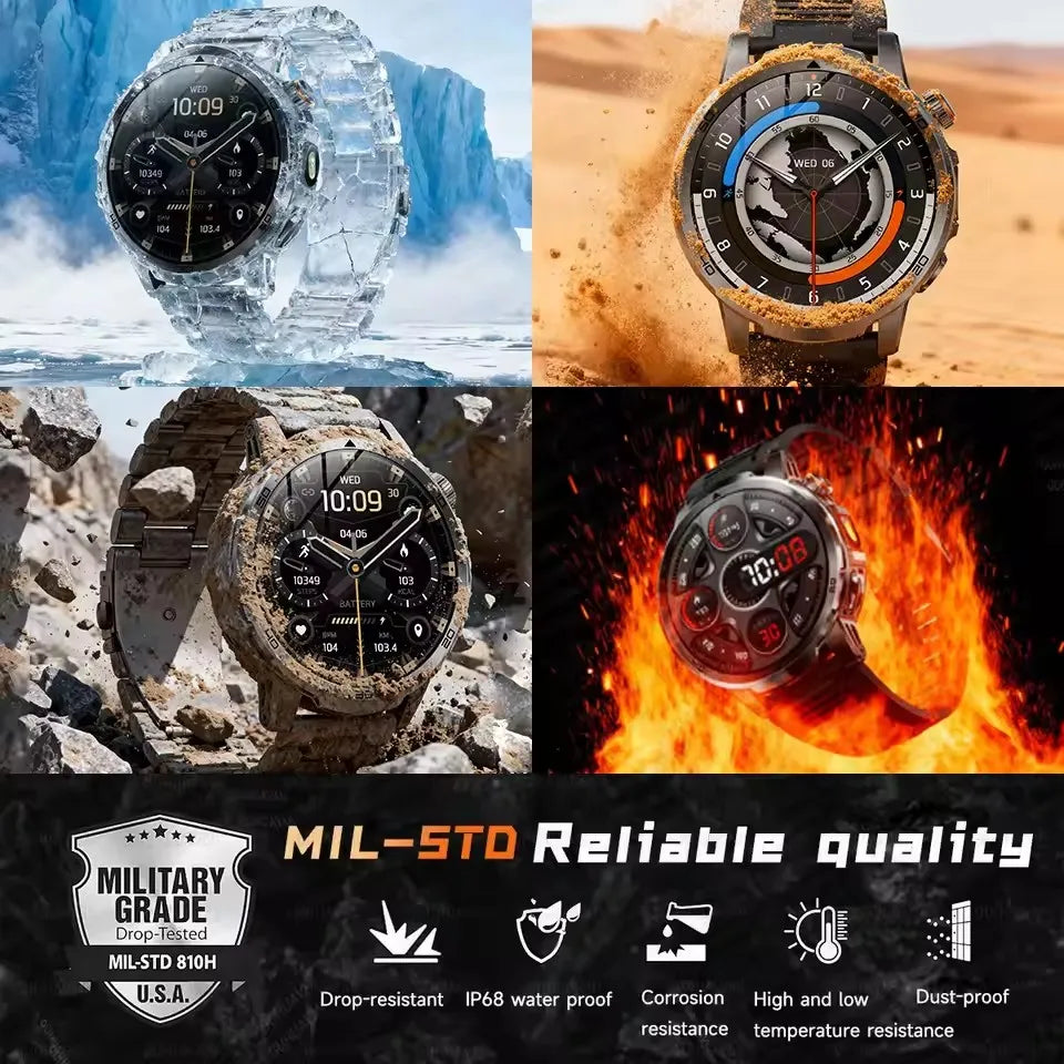 2026 militar t-rex 3 reloj inteligente reloj de Fitness hombres 466*466 pantalla AMOLED 1000mAh batería linterna llamada impermeable Smartwatchs