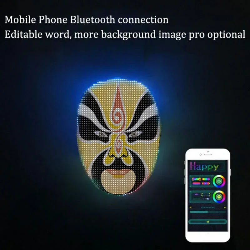 Máscara LED con Bluetooth, controlada por aplicación, cambia la imagen de tu rostro, fotos personalizadas para cosplay, accesorio para disfraz de Halloween.