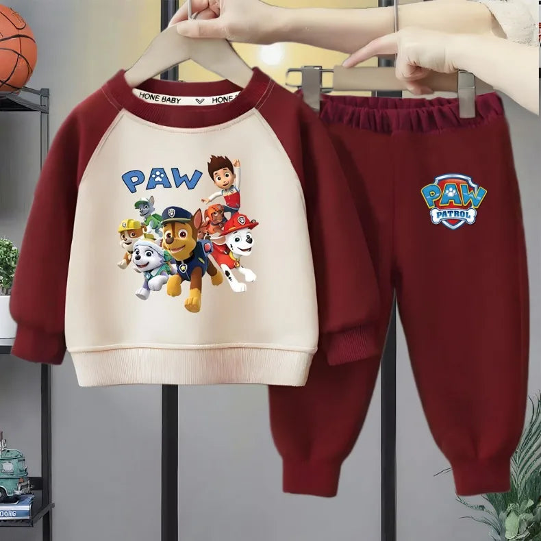 PAW Patrol, conjuntos de sudaderas con capucha de manga larga empalmadas con cuello redondo para bebés, sudadera informal y pantalón de chándal para niños, traje de 2 uds para Primavera/otoño nuevo