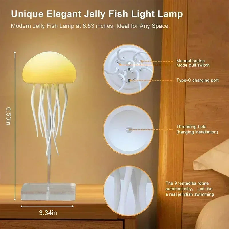 Lámpara de medusa silenciosa mejorada, luz de pez gelatina con patas de baile, control de voz para dormitorios, salas de estar y regalos de Navidad