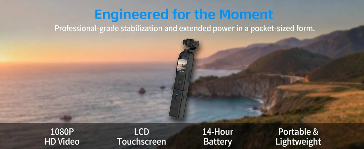 Cámara de bolsillo FHD 1080P con pantalla táctil, WiFi y montura magnética para vlogging