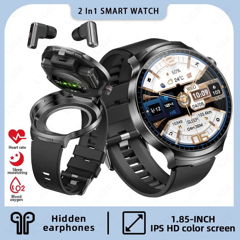 Smartwatch LIGE TWS 2 en 1 con auriculares Bluetooth y monitor cardíaco