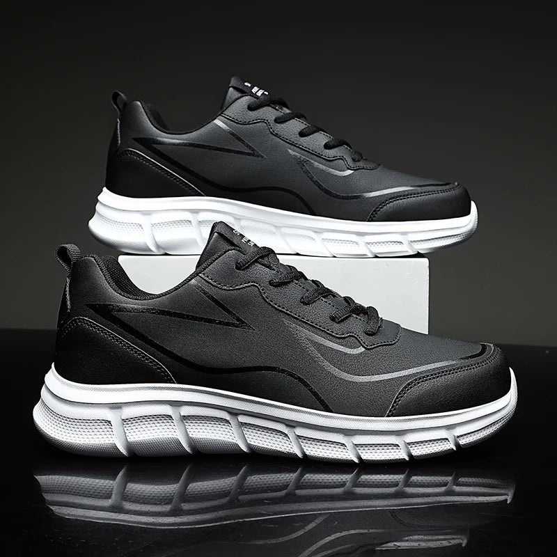 YRZL, zapatillas para correr negras, zapatillas deportivas impermeables de cuero, zapatillas deportivas resistentes al desgaste para hombres, zapatos deportivos para caminar, zapatos cómodos para hombres