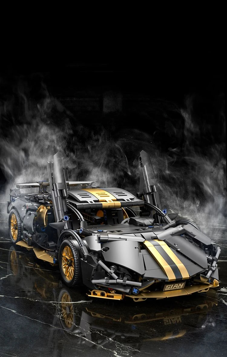 Tecnología 1:14 supercoche negro, bloques de construcción de carreras, coche de ladrillo ensamblado, juguete para regalo para niños, regalo de cumpleaños