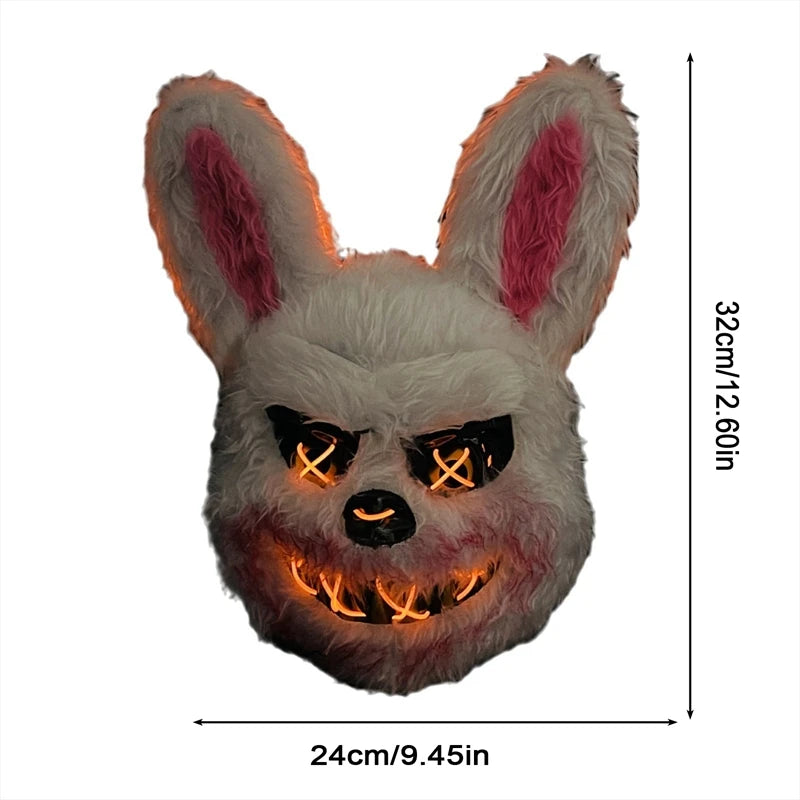 Máscara con brillo LED para Halloween, accesorios de terror, conejo sangriento y oso, simulan la piel, divertido disfraz de Cosplay, decoración de fiesta