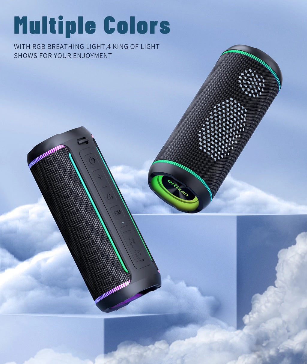 Ortizan Altavoz Bluetooth portátil inalámbrico X30 con sonido estéreo de 40 W, graves ricos, resistente al agua IPX7, 30 horas de reproducción, TWS, luces LED