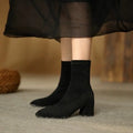 2025 Nuevos botines puntiagudos de estilo británico para mujer: botines de tacón grueso, botas de oficina versátiles para otoño/invierno