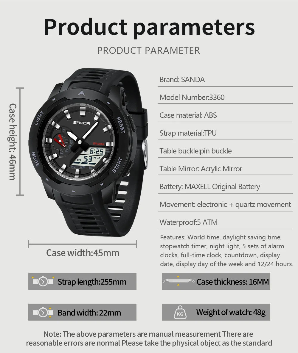 Reloj Deportivo SANDA LED Doble Pantalla para Hombre