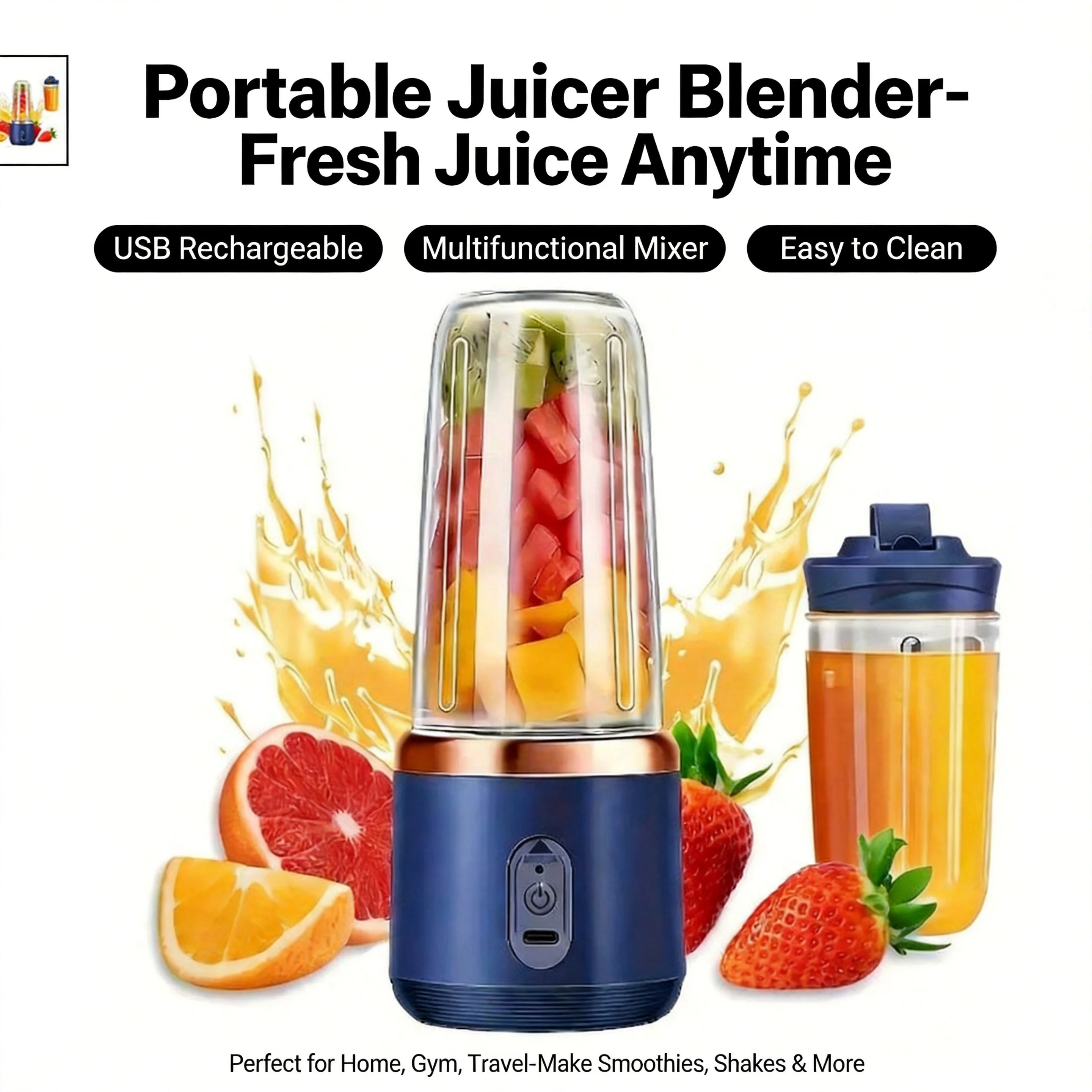 Licuadora Portátil USB 400ml - Vaso Mezclador Eléctrico