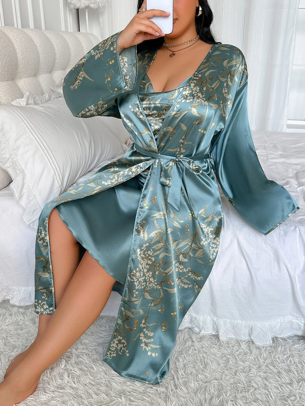 Pijama de Dos Piezas para Mujer Talla Grande, Estampado Floral