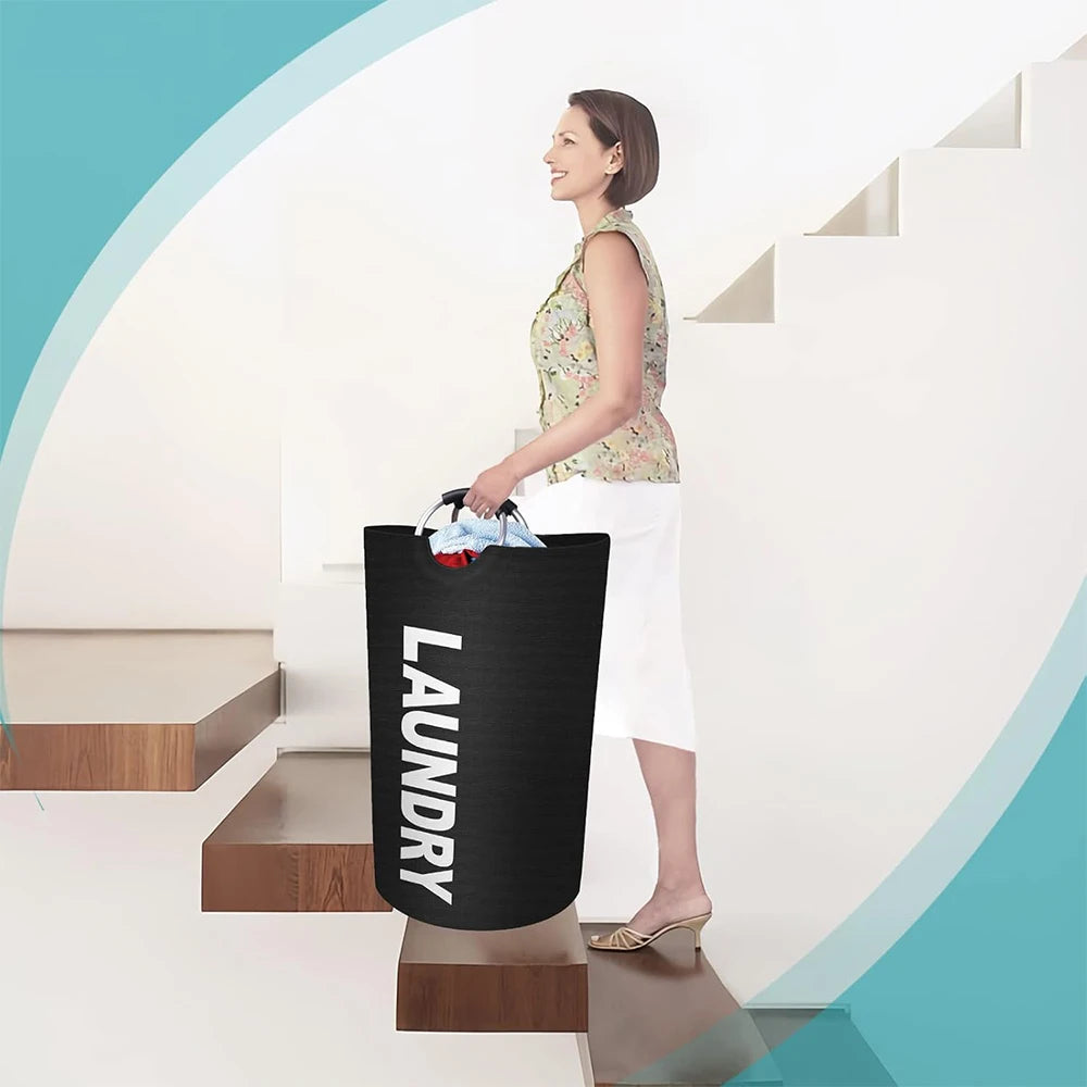 Cesto de Ropa Grande LMETJMA de 90L, Cesto de Ropa Impermeable, Cesto de Ropa Plegable, Cesto de Ropa Alto y Plegable para la Familia