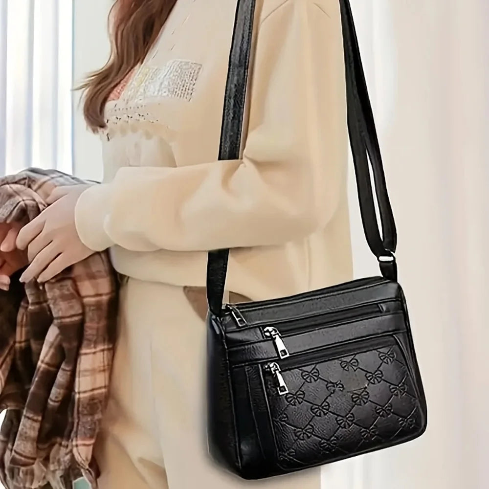 Bolso de Hombro para Mujer de Cuero PU Negro Gran Capacidad