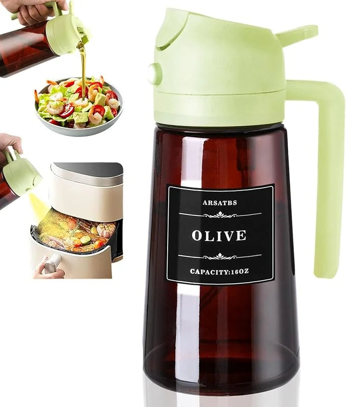 Dispensador y pulverizador de aceite de vidrio 2 en 1, botella pulverizadora de aceite de oliva a prueba de fugas de 16oz/470ml para cocinar, freidora de aire, barbacoa, hornear, ensalada