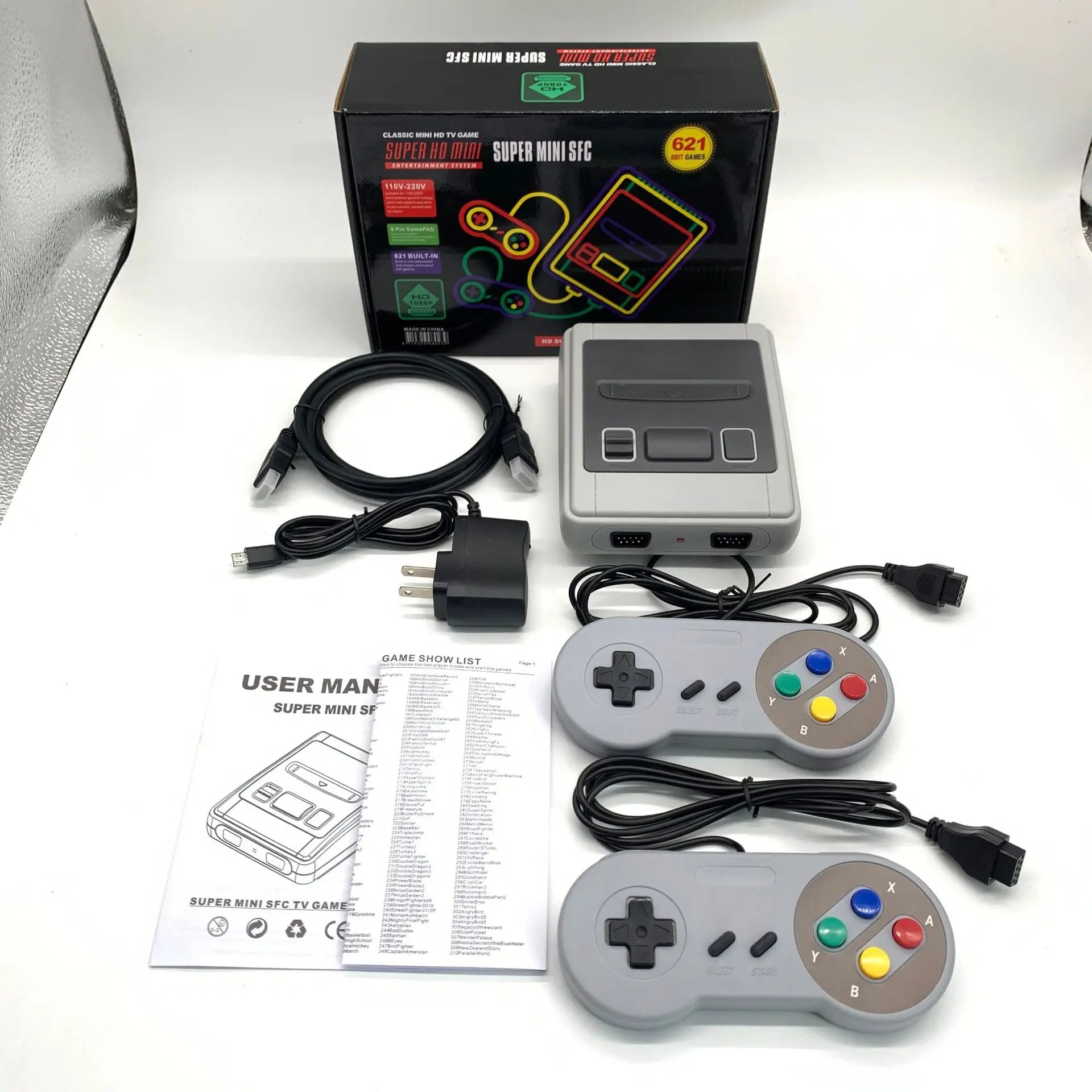 Mini consola de videojuegos Retro SFC621, 4K, HDMI, para SNES Home Came, juego SFC620 integrado con mando con cable, regalos para niños
