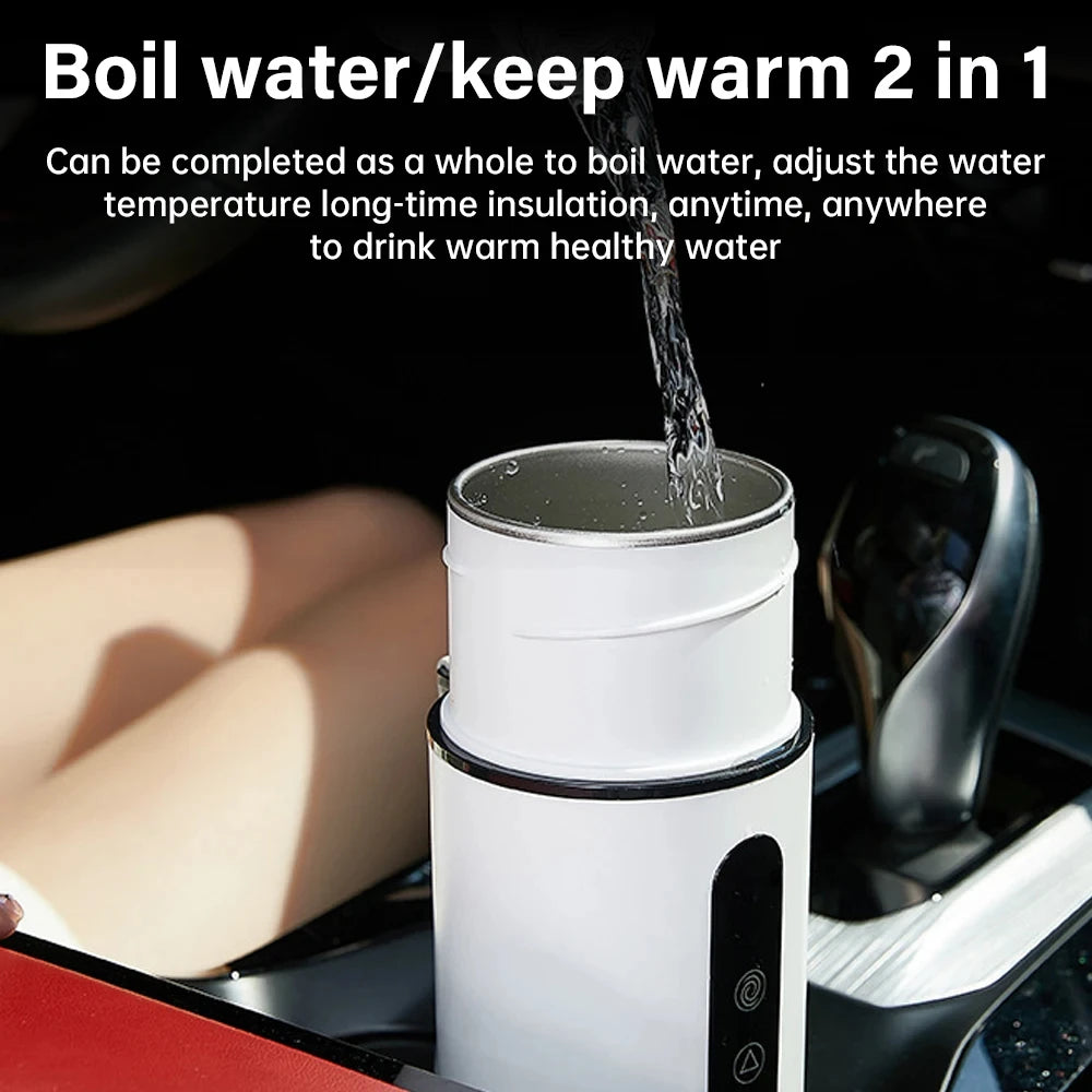 Hervidor eléctrico portátil de 420ml, taza calefactora para coche, 304 LED, Control inteligente de temperatura, calentador, taza agitadora, botella calefactora, taza mezcladora