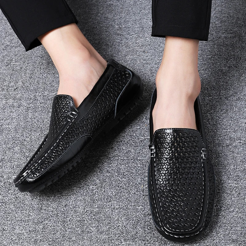 Zapatos Negros para Hombre 2026, Mocasines Casuales de Cuero Genuino, Marca de Lujo Italiana, Transpirables, Estilo Náutico