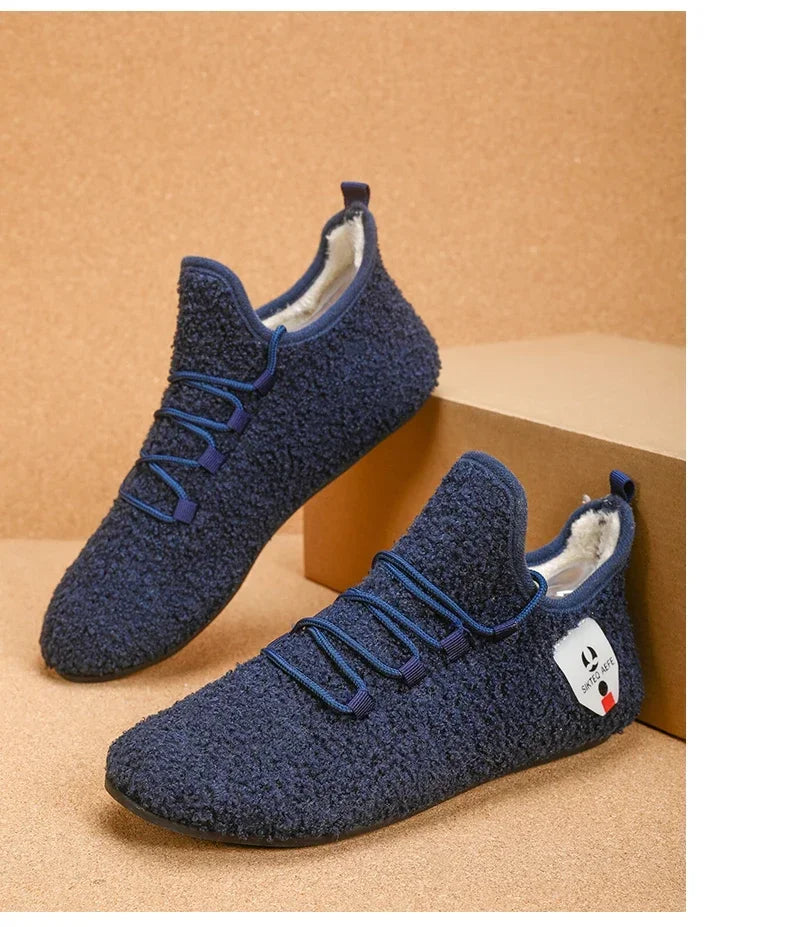 YRZL zapatos de algodón de invierno para hombre, zapatillas de invierno ligeras con cordones cálidos, mocasines de algodón para el hogar y el dormitorio de felpa, zapatos cálidos para hombre