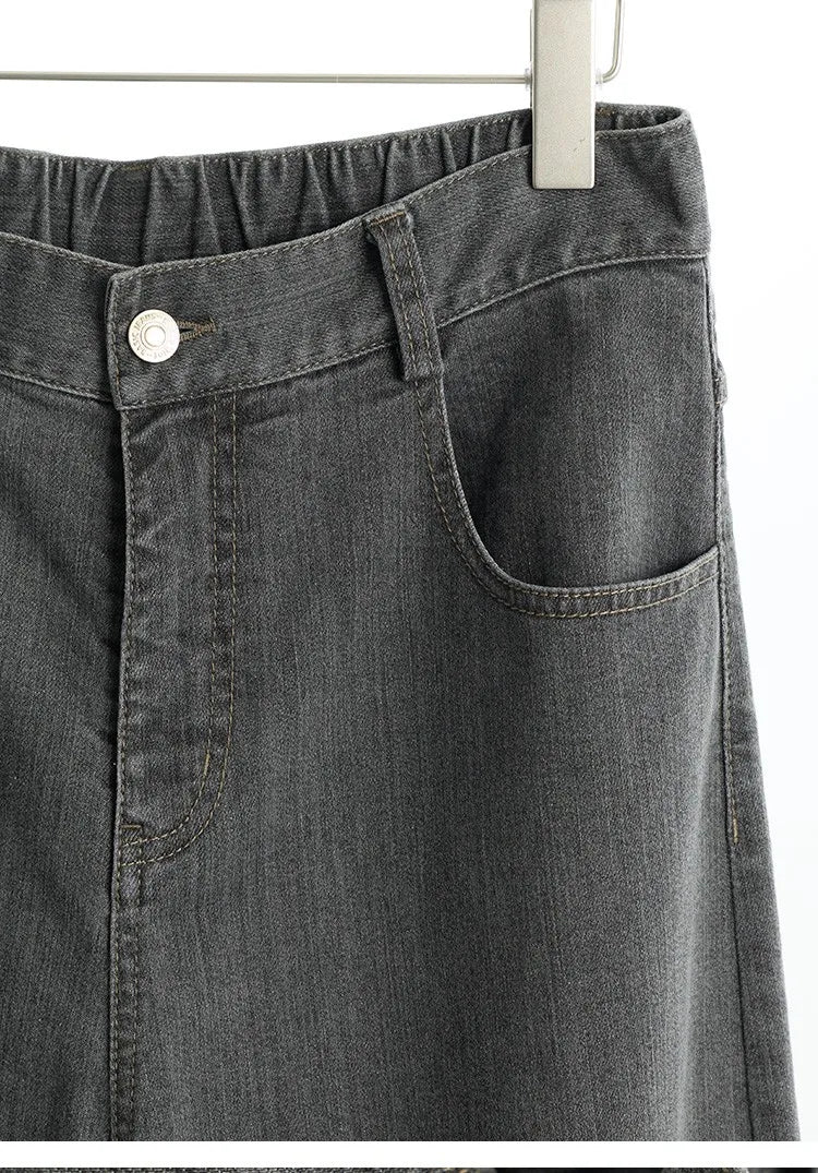 Jeans Americanos Retro de Cintura Alta para Mujer, Pierna Ancha con Acabado Desgastado