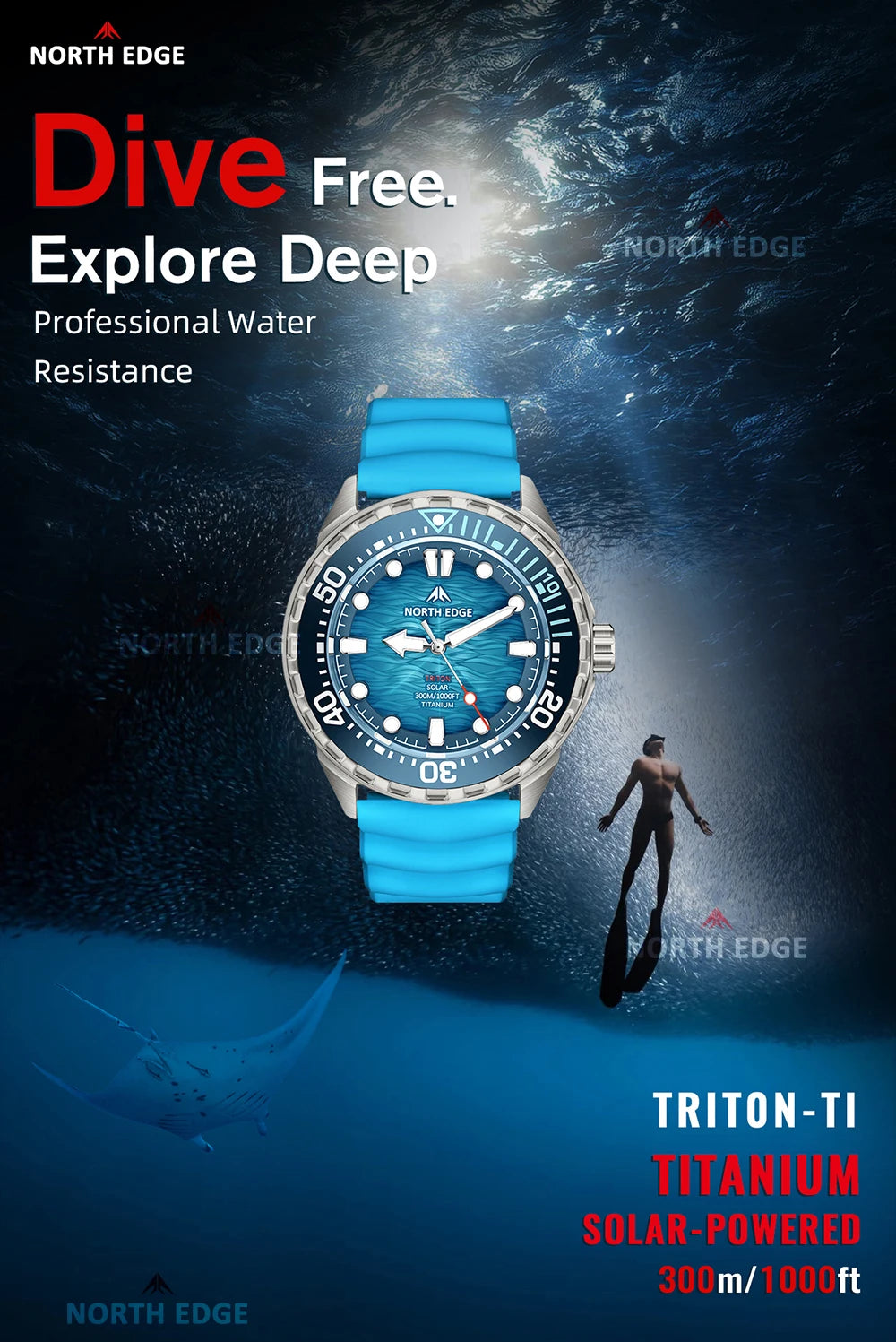 NORTH EDGE TRITON-Ti Reloj de Buceo Titanio Solar