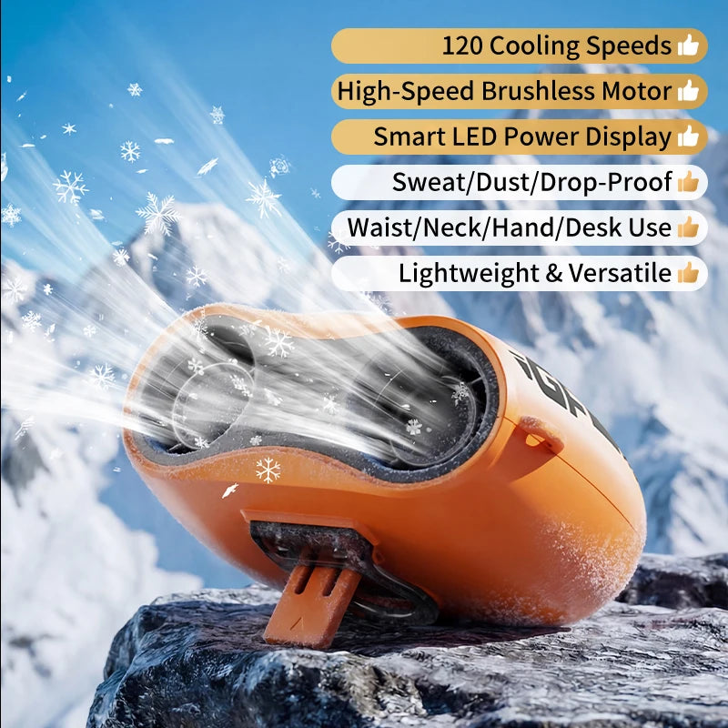 Ventilador Portátil de Cintura, Ventilador de Cuello y Cintura con Doble Flujo de Aire y Pantalla LED de Batería, Mini Ventilador de Mano para Exteriores/Construcción/Escritorio