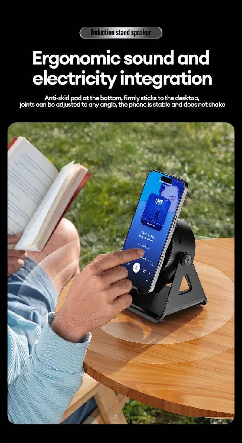 Cargador Inalámbrico 5 en 1 con Altavoz Bluetooth, Soporte para Teléfono, Plegable, Ajustable, RGB, Soporte de Escritorio para iPhone 17, 16 y Samsung