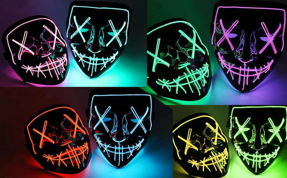 Máscara de Halloween Poptrend, máscara con luz LED, máscara aterradora para Festival, Cosplay, disfraz de Halloween, fiestas de disfraces, regalo de Carnaval