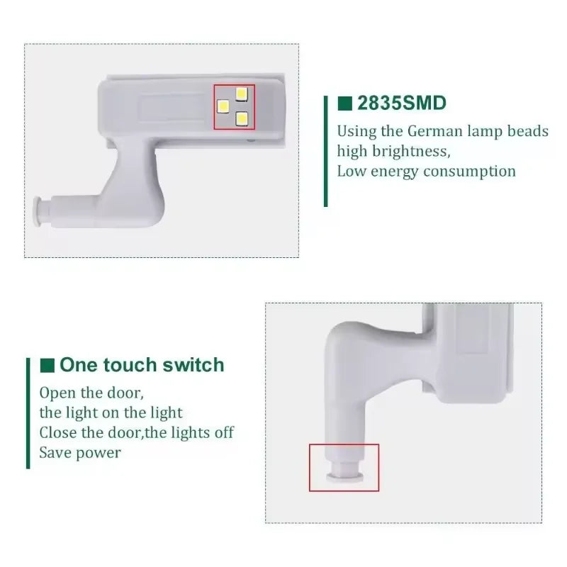10 unids/set de luces LED para armario de cocina, lámpara con bisagra interior, iluminación para dormitorio, armario, debajo del armario, luces nocturnas