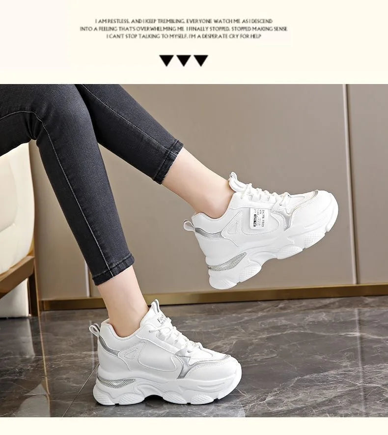 Zapatillas de deporte ultraligeras con suela gruesa para mujer, zapatos deportivos blancos informales, cómodos y transpirables, para primavera y otoño