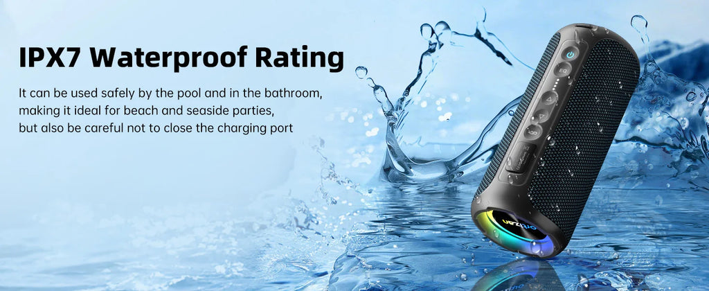 Altavoces Bluetooth Ortizan, altavoz estéreo inalámbrico portátil - IPX7 resistente al agua, sonido fuerte, graves profundos, luz LED, Bluetooth 5.3