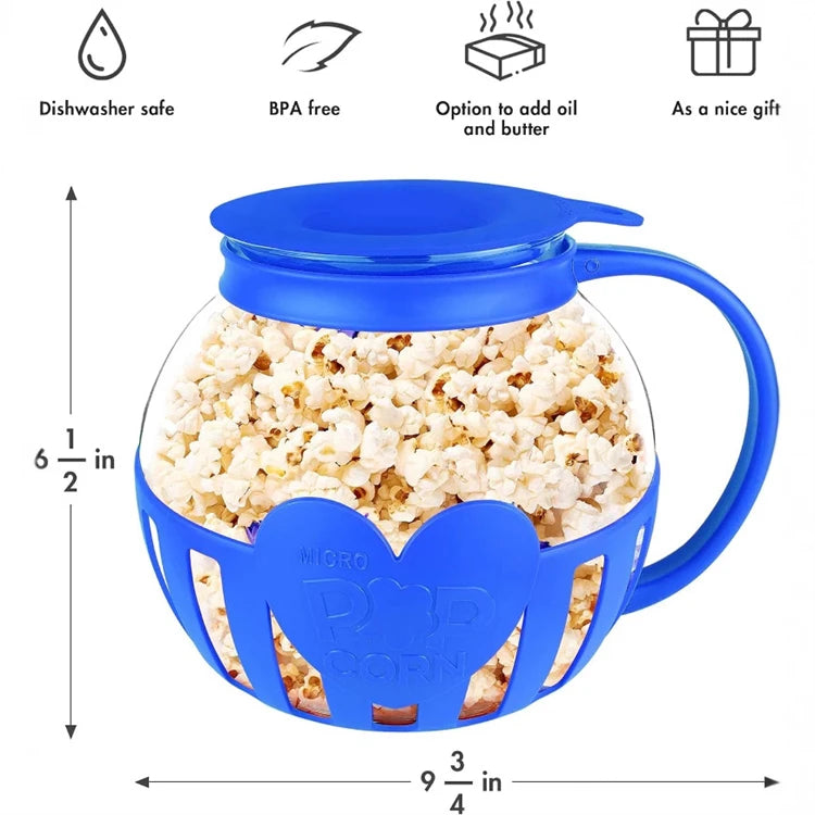 LMETJMA - Palomitero de Vidrio para Microondas de 2.25QT, Resistente a Altas Temperaturas, con Tapa de Silicona, Apto para Lavavajillas
