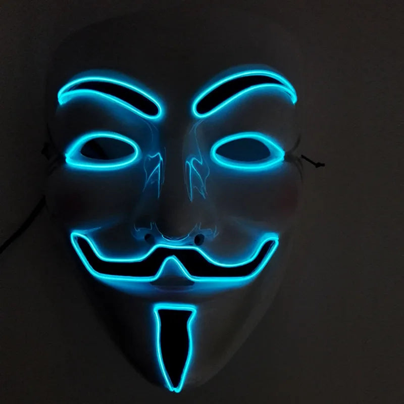 Máscara LED de Vendetta para Halloween, Discoteca, Carnaval, Fiesta, Decoración, Cosplay, Máscara Brillante de Guy Fawkes
