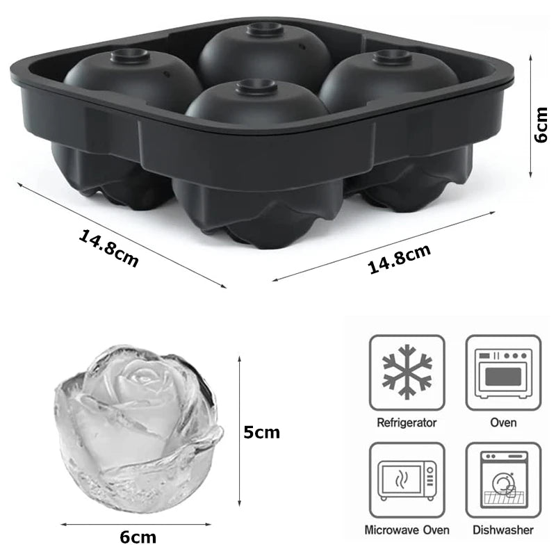 LMETJMA Bandeja para cubitos de hielo Bandejas para cubitos de hielo de rosas de fácil liberación con embudo Máquina para hacer bolas de hielo de rosas de silicona para cócteles Whisky JT51
