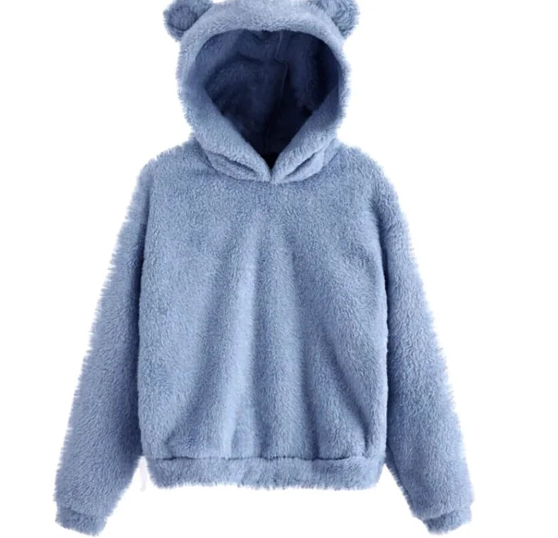 Sudadera con capucha y orejas de conejo para mujer, felpa cálida