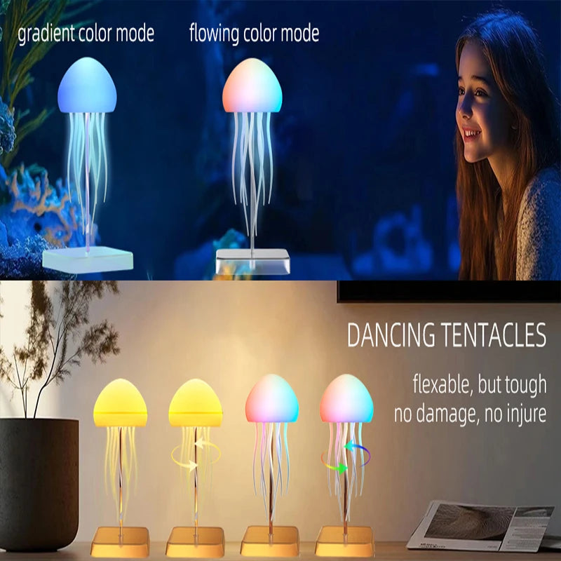 Lámpara LED de medusas con 9 tentáculos, 2 modos de trabajo, batería de larga duración, efectos de luz degradados de color con control remoto