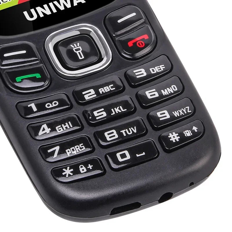 UNIWA E1803 2G precio bajo delgado GSM Mini teléfono móvil Dual SIM T9 teclado 800mAh batería Radio inalámbrica linterna teléfono para personas mayores