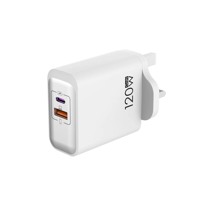 Cargador GaN 120W A+C EU/US/UK con Carga Rápida para Móviles