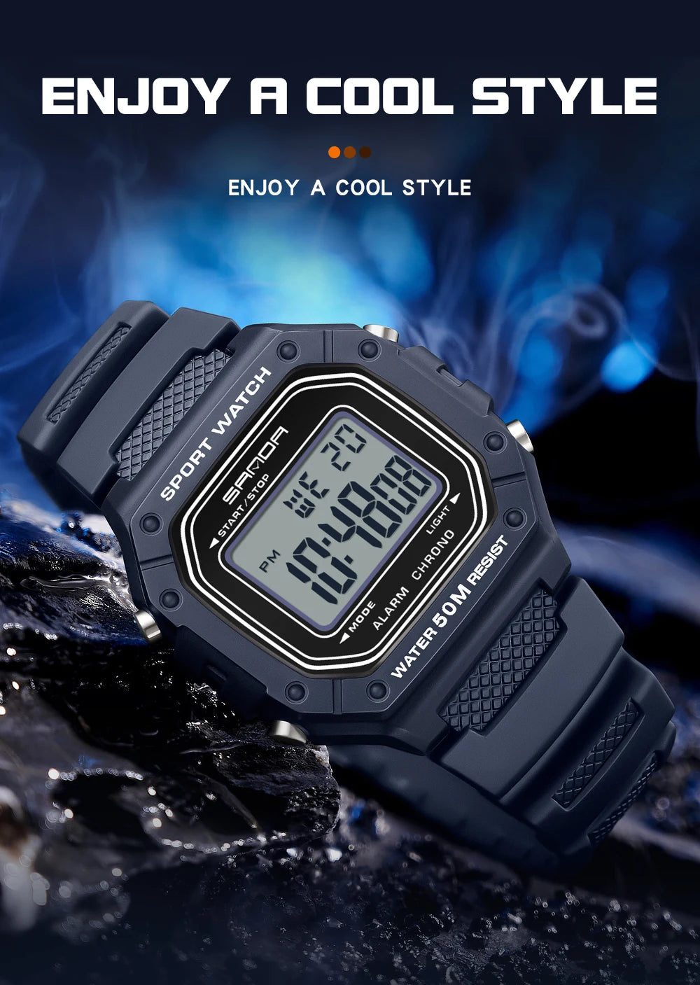 SANDA 2156 reloj de moda para hombre, relojes deportivos militares resistentes al agua, relojes de pulsera digitales Led con esfera grande del ejército, cronómetros para hombre