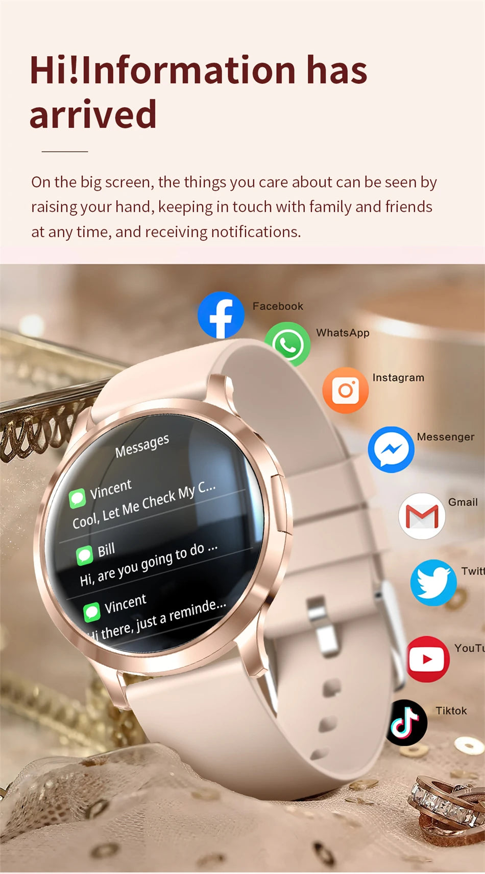 Reloj Inteligente LIGE AMOLED Curva 3D para Mujer